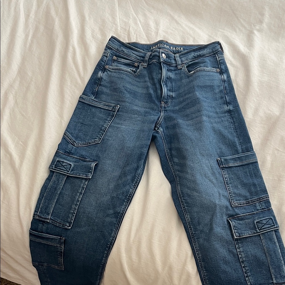 American Eagle Outfitters Blue Cargo Jeans Long